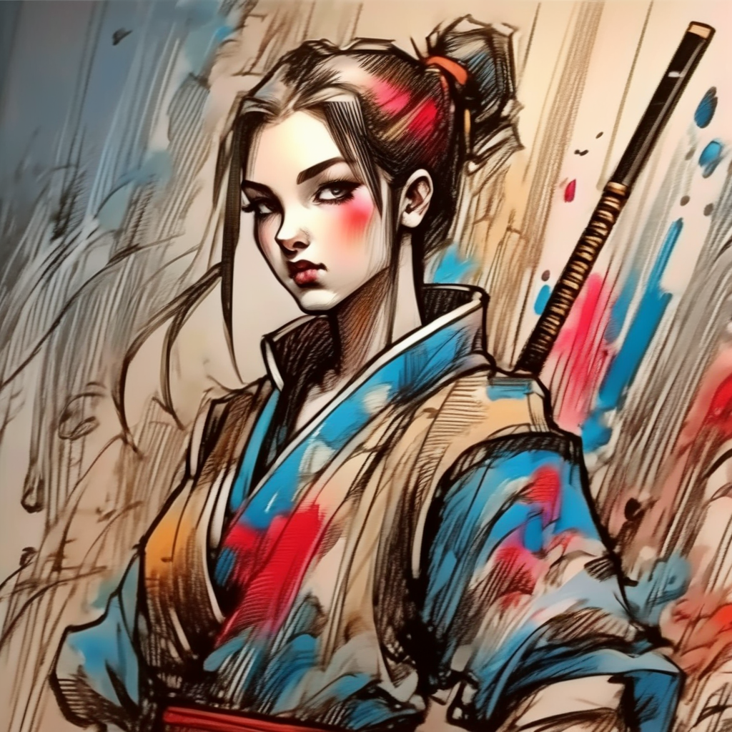 vextria samurai girl on the battlefield, colorful, very detailed <lora:vextria:1>