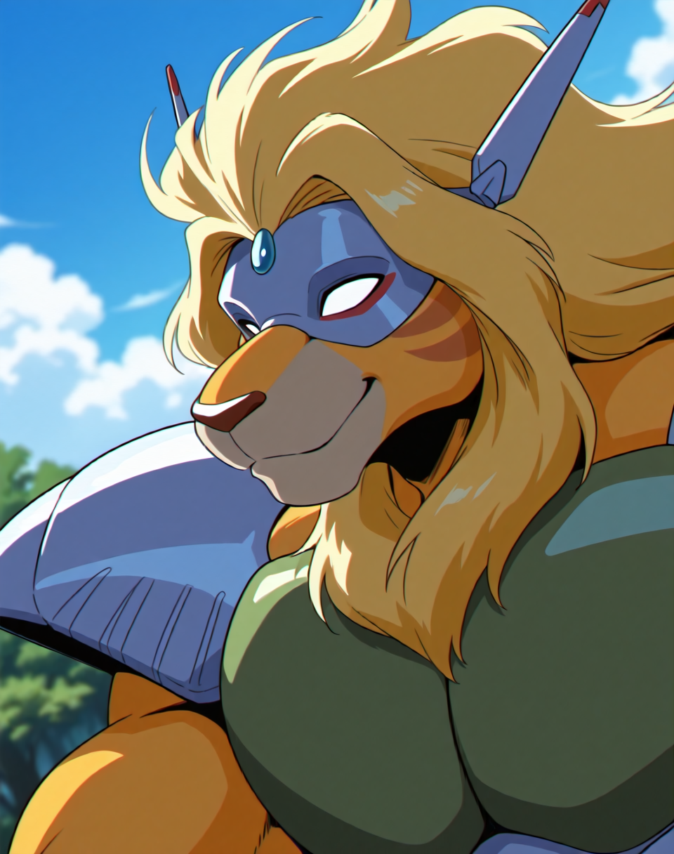 <lora:Kutal_(Shinzo)_(Illustrious)_(AD):1.35> Kutal, muscular, Shinzo, 
exterior, vivid anime blue sky with detailed clouds, forest, deep valley, 
dynamic action, dutch angle, solid white eyes, close up, smile, mighty and strong, solo, eye mask, 
large biceps, large shoulders, 
BREAK: very awe, aesthetically pleasing, masterpiece, best quality, amazing quality, very aesthetic, perfect depth of field shot, subsurface reflections, gradient coloring, 
BREAK: lazympos, lazypos (3),