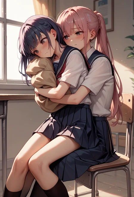 score_9, score_8_up, score_7_up, score_6_up, source_anime, reverse upright straddle,
2girls, school uniform, hug from behind, pleated skirt,
<lora:reverse_upright_straddle_v0.2-pony:1>