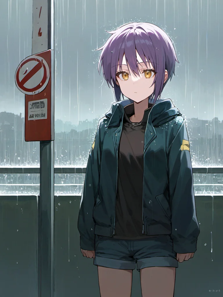 score_9, source_anime,
nagato yuki, purple hair, short hair, yellow eyes, standing, expressionless,
rain, bus stop, shorts, jacket
<lora:nagato ponyDiffusionV6XL_v6StartWithThisOne 8x16 AdamW8bit__cosine__1708806036:0.4>