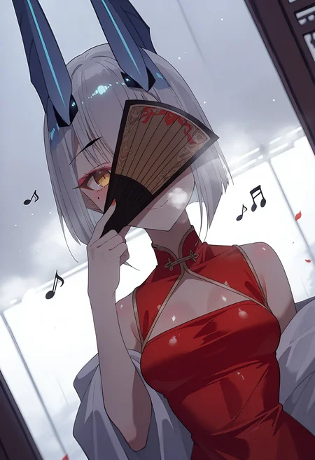 KaguyaSamaStyle, <lora:Kaguya_Sama_IL:0.8>,
void 0, <lora:Artist_style_Void_0:0.3>,
detailed, <lora:Detailer_NoobAI_Incrs_v1:0.6>,
<lora:FantasyWizardWitchesIL:0.6>, hkmagic,
(melusine /(fate)/),
(chixiao:0.6), (jasony:0.6),(pottsness:0.6), (onineko:0.6), (snm (sunimi):0.6), (Kourui:0.6), (omone hokoma agm:0.6), (binggong asylum:0.8), (wlop:0.4), (tianliang duohe fangdongye:0.4),
1girl, upper body, portrait, qingpao, china dress, hand up, hand fan, open fan, fan over face, holding, looking at viewer, glints,,
masterpiece, best quality, very aesthetic, nsfw, uncensored,
(steaming body, steam, fog, heavy breath, visible breath, shiny skin),
dynamic angle, glints, floating light particles, musical notes, heart, petals,
cinematic lighting, contour deepening, high-key and low-variance brightness scale, soft light, depth of field,