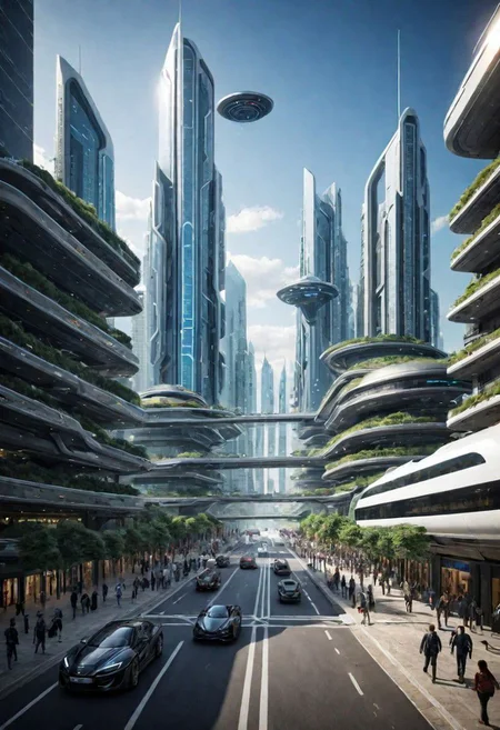 (The imagination of future cities, future buildings, future streets, future vehicles, future mass transportation, future pedestrians:1.3),
Futurism style, rich light and shadow, scifi, realistic,
(dark fantasy style:1.1),(creeping fog:0.9),
(white and dark gray colors:1.1), (harmonious colors:1.0),
[:traffic|windows|railing|stair|balcony|terrace|crowd|Sidewalk|vehicle|trees|equipment| detailed signal_details:0.7], [:marble|granite|lbrick|tile|metal|concrete|glass|foliage_material texture:0.7], 
(real landscape:1.1), (blurred background:1.0), 
(buildings|BREAK|trees|BREAK|Crowd|buildings|BREAK|trees|BREAK|Crowd|buildings|BREAK|trees|BREAK|Crowd:0.5), [(background, more_details:0.3), (more_details:0.6), (more_details:0.9), (more_details:1.2):0.65],
easynegative, BadDream, great lighting, clear