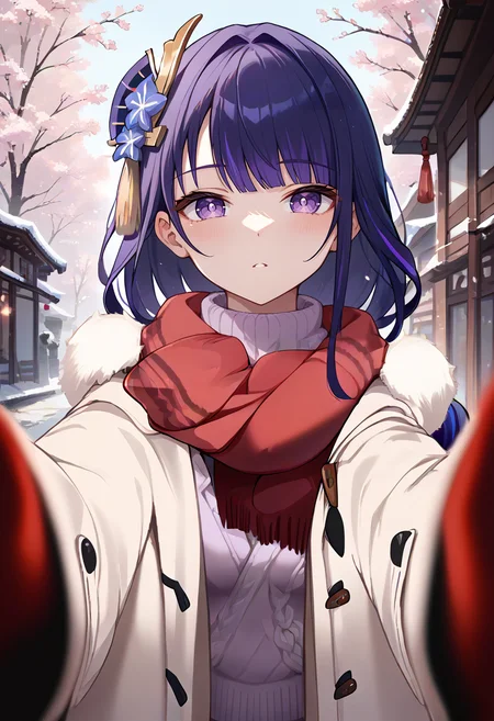 score_9,score_8_up,score_7_up,score_6_up,score_5_up,score_4_up,
1girl,breasts, raiden shogun, coat, scarf, mittens, sweater,
solo, outdoors, pov, reaching towards viewer, looking at viewer,
<lora:cheekwarm-000010:1>