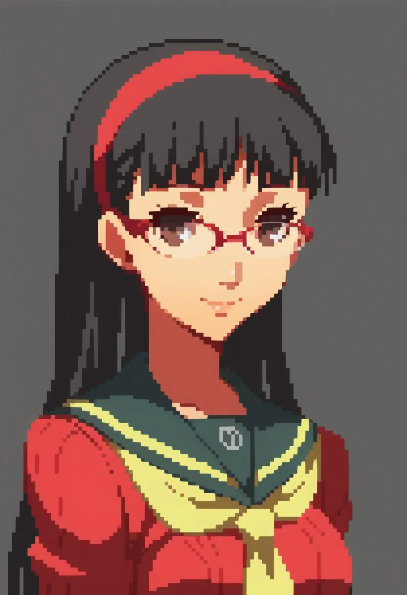 score_9, score_8_up,  detailed,    absurdres, extreme_quality,   anime style,     portrait, upper body portrait, slight side angle,  medium breasts, rpg portrait,  rpg, portrait,  , shadow, plain background, light grey background,  , upper body focus,   face focus, looking at viewer,  slight smile,  p4yukiko, amagi yukiko, long hair, black hair, bangs, hairband, glasses, red-framed eyewear, p4yukiko-sumuni, yasogami school uniform, school uniform, cardigan, red cardigan, open cardigan,  long hair,