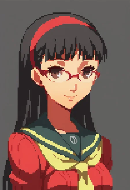 score_9, score_8_up, detailed, absurdres, extreme_quality, anime style, portrait, upper body portrait, slight side angle, medium breasts, rpg portrait, rpg, portrait, , shadow, plain background, light grey background, , upper body focus, face focus, looking at viewer, slight smile, p4yukiko, amagi yukiko, long hair, black hair, bangs, hairband, glasses, red-framed eyewear, p4yukiko-sumuni, yasogami school uniform, school uniform, cardigan, red cardigan, open cardigan, long hair,