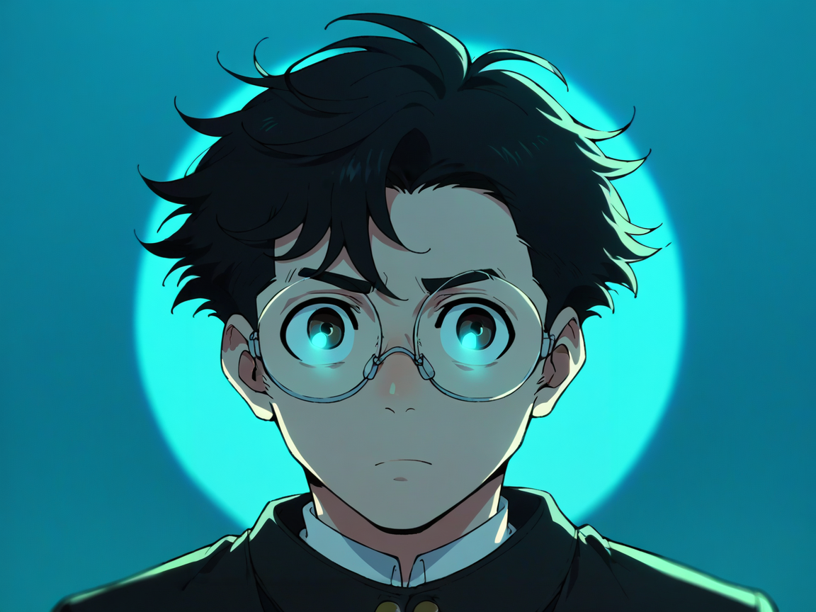 score_9, score_8_up, score_7_up, score_6_up, score_5_up,   <lora:dandadanXLP:1> dan, 1boy, blue lighting, portrait, black hair, glasses,