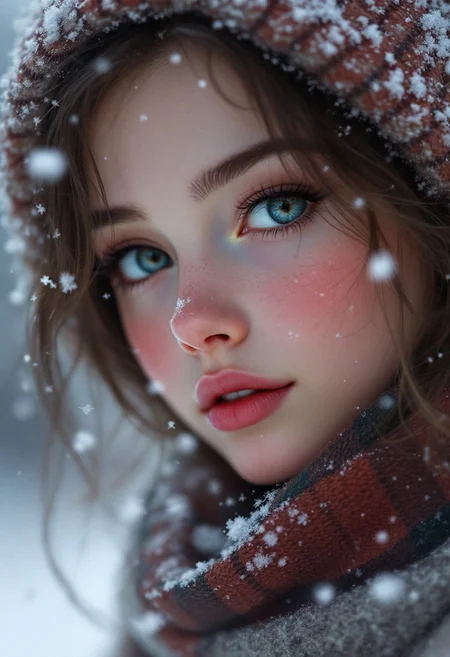digital painting, lifelike anime, ultra realistic, by Jeremiah Ketner and Charlie Bowater and Stanley Artgerm and Thomas Saliot and J. Scott Campbell, cute girl's face, winter, scarf, snow