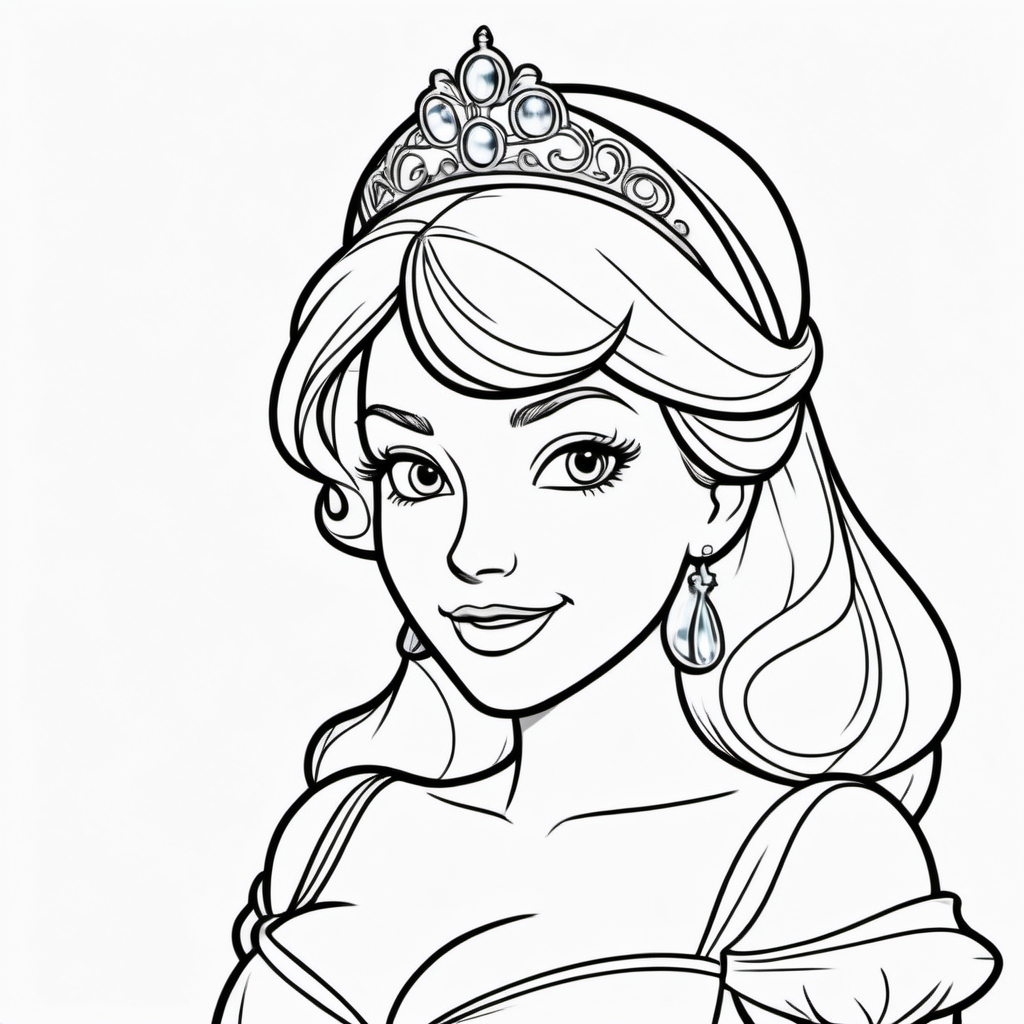 black and white, line art, coloring drawing of Disney cinderella<lora:Coloring_book_-_LineArt:0.6>, white background, thick outlines