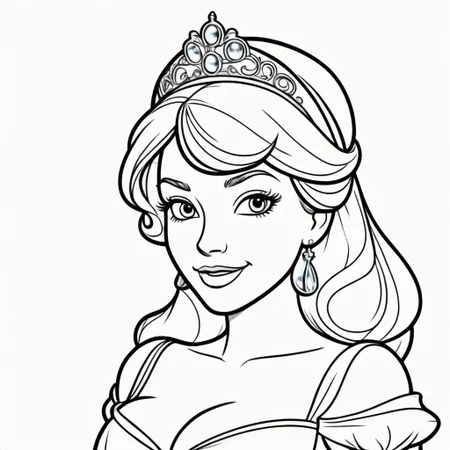 black and white, line art, coloring drawing of Disney cinderella<lora:Coloring_book_-_LineArt:0.6>, white background, thick outlines