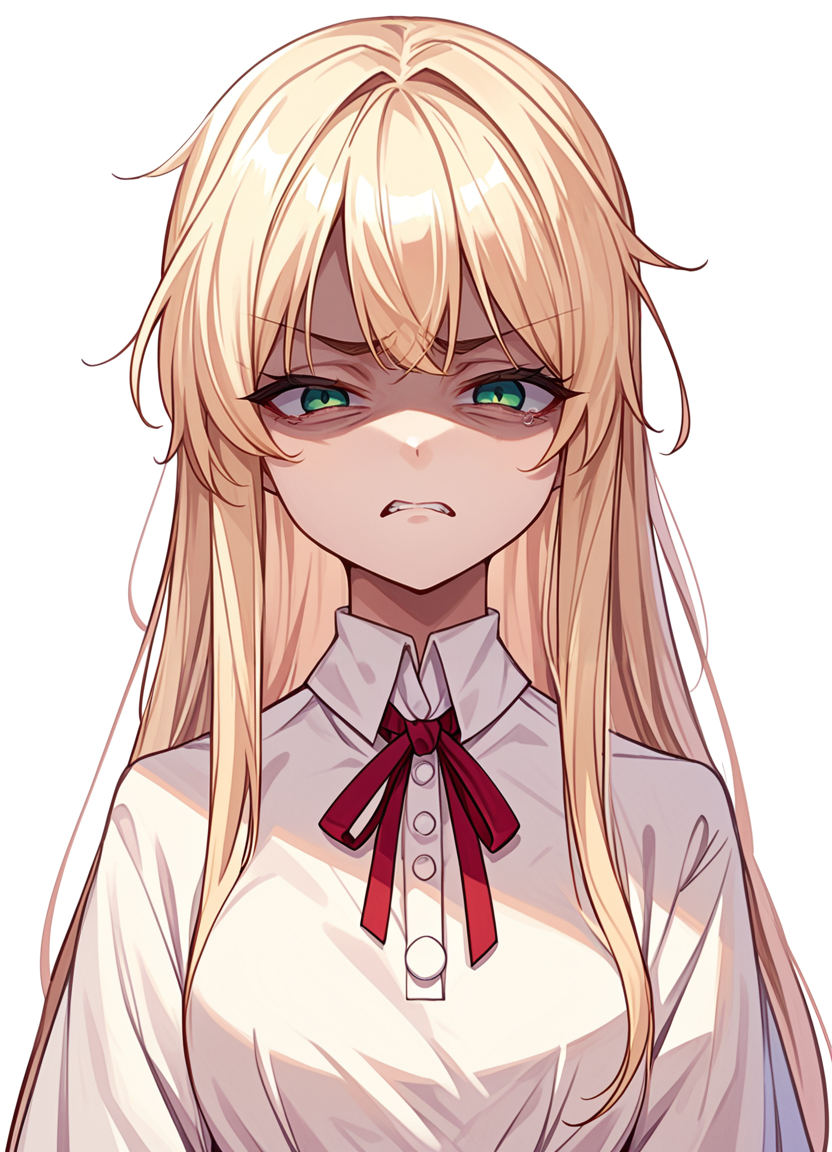 score_9,score_8_up,score_7_up,score_6_up, source_anime, <lora:disgusted_face_xl_goofy:1>  disgusted face, solo, 1girl, looking at viewer,  disgust, dress, upper body,  white background ,   long hair, hair pulled back,shaded face,