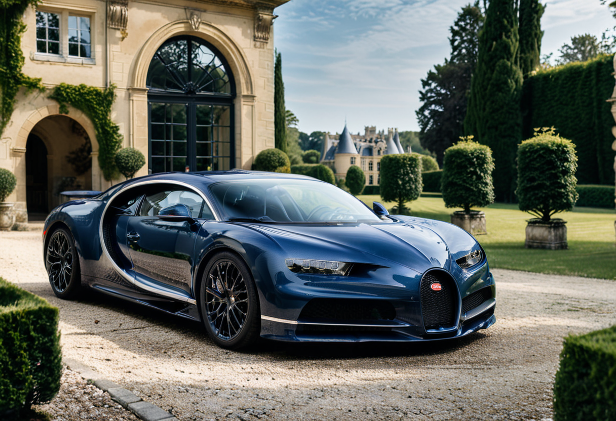 <lora:bugattich1r0n:1>,A midnight blue, bugatti ch1r0n parked outdoors in front of a majestic French château. The car, with its glossy metallic blue exterior and sleek black accents, is perfectly positioned on a cobblestone driveway leading to the château. The château features classic French architecture with large arched windows, intricate stonework, and tall, elegant towers. The setting is bathed in soft golden sunlight, creating a warm and luxurious atmosphere. Surrounding the château are neatly trimmed gardens, fountains, and lush greenery, enhancing the sense of grandeur. The scene combines automotive excellence with historical elegance."
<lora:SDXLFaeTastic2400:0.4> <lora:extremely_detailed:0.4> extremely detailed, Masterpiece,best quality,hi res,8k,hi res,8k,award winning,(sharp focus, intricate, highly detailed),