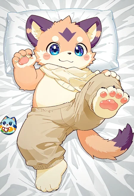 score_9, score_8_up, score_7_up, rating_safe, zuppu11, ((((yne)))), ((((sdgs)))), CuteRB, cute, 1boy, furry, kemono, lying on bed
