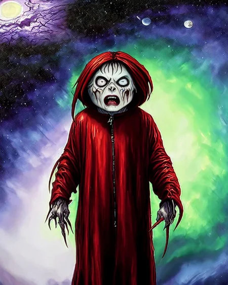 A professional photo of a scary alien psycichead demonic girl from outer-space, Very detailed, clean, high quality, sharp image,, Eric Wallis