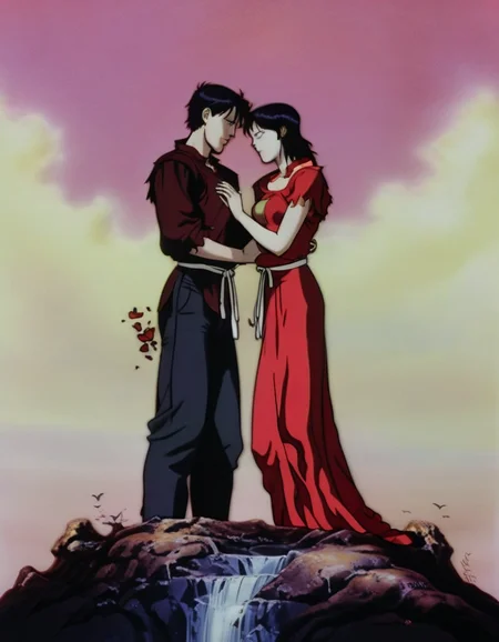 The Lovers: Two individuals stand together, symbolizing love, choices, and the union of dualities. <lora:NEOTOKIOXL_0.2_RC:0.9>