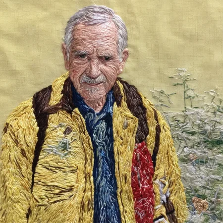 <lora:SDXL_embroidery_Sa_May_V8:1> embroidery, a man about 60 years old in yellow jacket