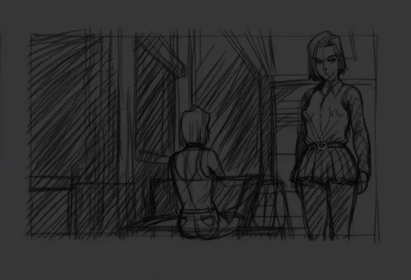 android 18, andy18, raw sketch line art,