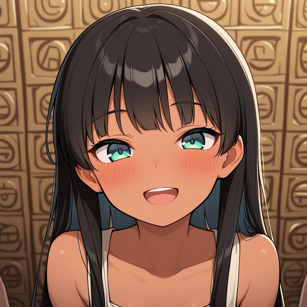masterpiece, best quality, 32k, high resolution, absurdres, mayan, POV, looking at viewer, blush, smile, open mouth, upper teeth only
