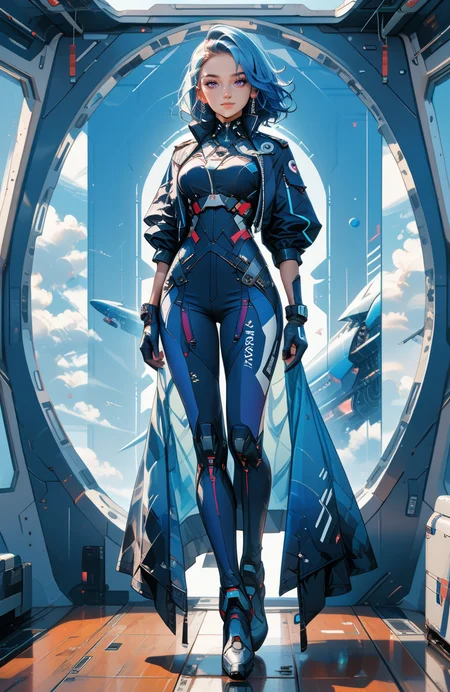 score_9,score_8_up,score_7_up,score_6_up,imagine full body shot of astra with blue skin, blue hair and purple eyes seen in breathtaking photorealism, standing at the helm of a massive spaceship. She wears a flowing, high-tech uniform with glowing details, her purple eyes reflecting the stars beyond the shipâs window. The scene is rich in detail, from the subtle glow of her skin to the intricate controls of the spacecraft, conveying her mastery of the stars.
<lora:Dystopian Anime_epoch_15:1>,