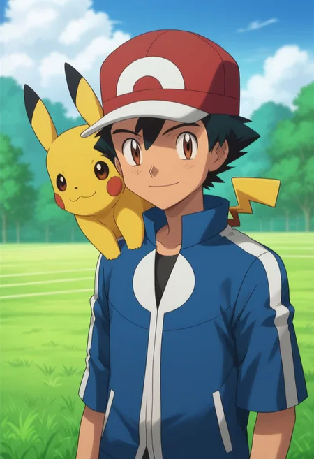 score_9, score_8_up, score_7_up, source_anime, highly detailed, 1boy, solo, male_focus, slender, skinny, cute,
1boy, male focus, hat, pokemon (creature), brown eyes, on shoulder, pokemon on shoulder, jacket, smile, outdoors, blue jacket, black hair, day, closed mouth,
simple background,
