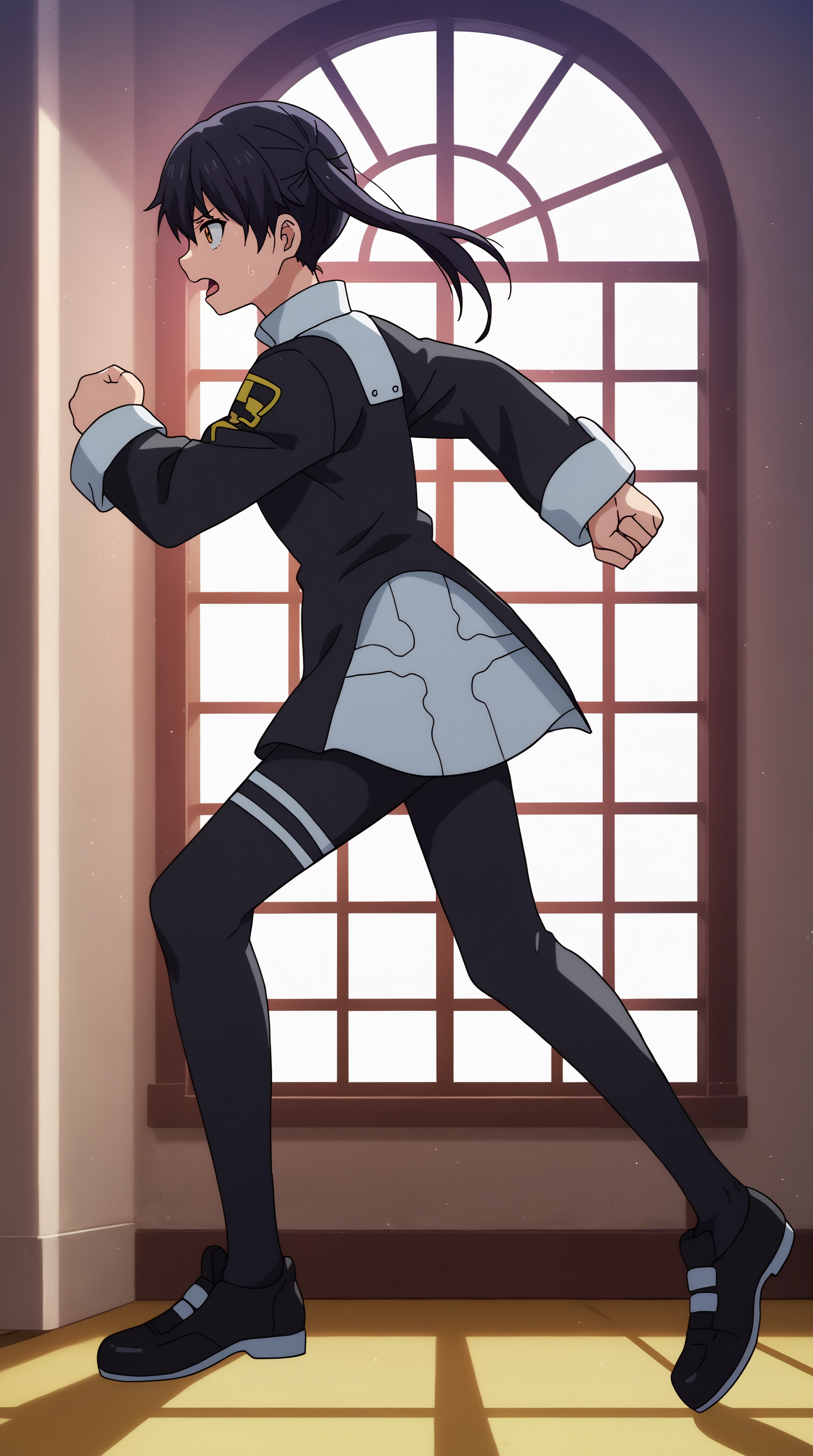 score_9, score_8_up, score_7_up, best background, detailed background, 4k, upscale, anime_source  Tamaki Kotatsu, Main Outfit, solo, open mouth, sweat, indoors, corridor, full body, window, profile, clenched hand, running  <lora:JN_Tamaki_Kotatsu_Pony:0.8>