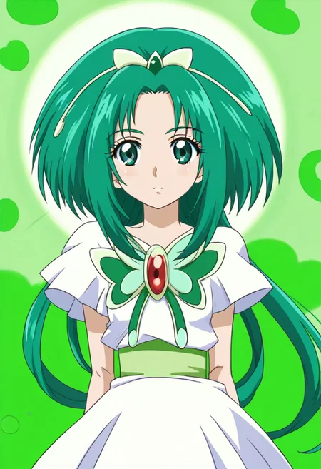 detailed background, green hair,, shiny skin,green eyes,<lora:curemint.:1>, curemint, solo,