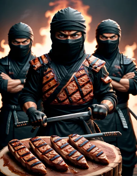 a group of ral-grilled ninja´s ready to fight, looking at viewer <lora:ral-grilled-sdxl:1>