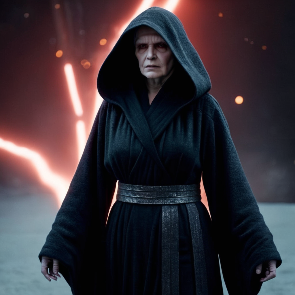 cinematic film still of  <lora:Darth Sidious:1>
Darth Sidious a woman in a black robe and a hood in star wars universe, shallow depth of field, vignette, highly detailed, high budget, bokeh, cinemascope, moody, epic, gorgeous, film grain, grainy