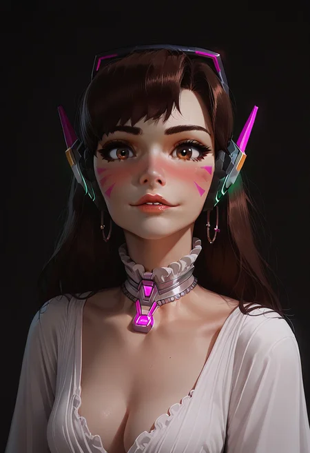 score_9, score_8_up, score_8. score_9, score_8_up, score_7_up, score_6_up, masterpiece, 4k, high quality, (best quality:1.1), ExpressiveH,(close up)
1girl, (brown hair, brown eyes), long hair, medium breasts, d.va_overwatch, headphones, whisker markings, facepaint:1.1, blushing, looking at viewer, seductive smile, g0dd3ss, white dress, cleavage
black background