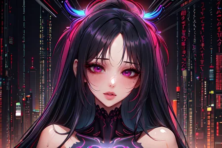 highly insanely detailed, masterpiece, top quality, best quality, highres, 4k, 8k, RAW photo, (very aesthetic, beautiful and aesthetic),
(code_style,codestyle),english text,
<lora:CodeStyle (half generic class)_564920:0.7>,
(1girl:1.3), 1other,
neon red background,neon purple background,neon blue background,(fluid color background,color bokeh background,psychedelic color background),âââ