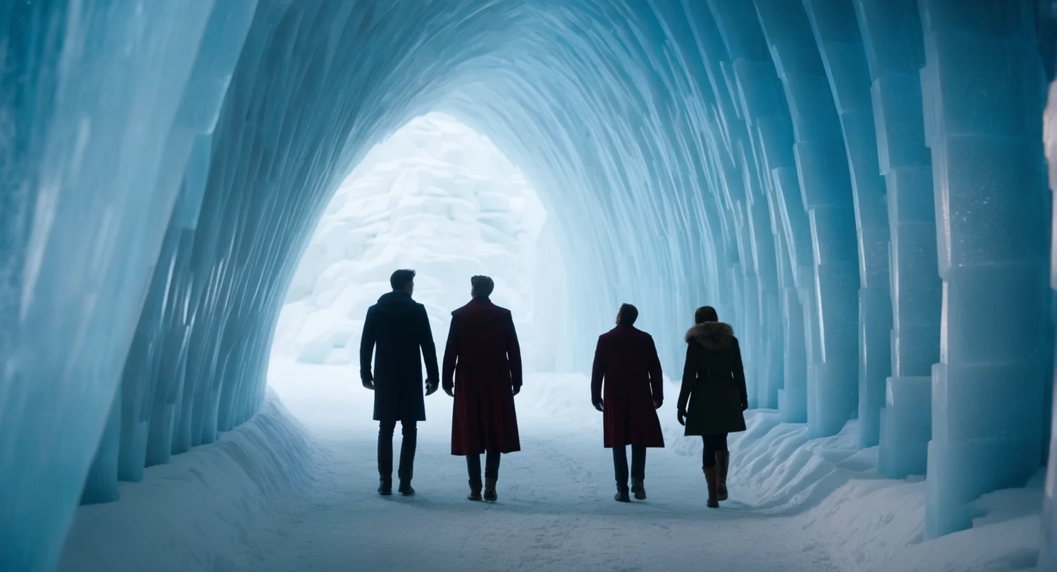 cinematic film still of <lora:Fortress of Solitude:1>
Fortress of Solitude two people walking through a snow covered tunnel inside Fortress of Solitude, shallow depth of field, vignette, highly detailed, high budget, bokeh, cinemascope, moody, epic, gorgeous, film grain, grainy