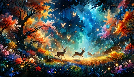 mix watercolor and oil painting, photorealism, raw photo, photo studio, etheral, motion lines, glowing, Chiaroscuro, flowers and flowering trees, deer and rabbits watch the dancers, overhead shot, specular shadow, celestial, ethereal)_, deep colors, vivid, colorful, fairy tale aethestics, magic, fireflies, cinematic composition, magnificent, celestial, ethereal, painterly, epic, majestic, magical, (embedding:detailxl:1), mix watercolor and oil painting, photorealism, raw photo, photo studio, etheral, motion lines, glowing, Chiaroscuro, flowers and flowering trees, deer and rabbits watch the dancers, overhead shot, specular shadow, celestial, ethereal)_, deep colors, vivid, colorful, fairy tale aethestics, magic, fireflies, cinematic composition, magnificent, celestial, ethereal, painterly, epic, majestic, magical, (embedding:detailxl:1), stunning, highly detailed, complex, cool, glorious, light, rich detail, lovely, wonderful, cute, intricate, awesome, elaborate, inspiring, artistic, fine, surreal, polished, beautiful, pretty, illuminated, amazing
