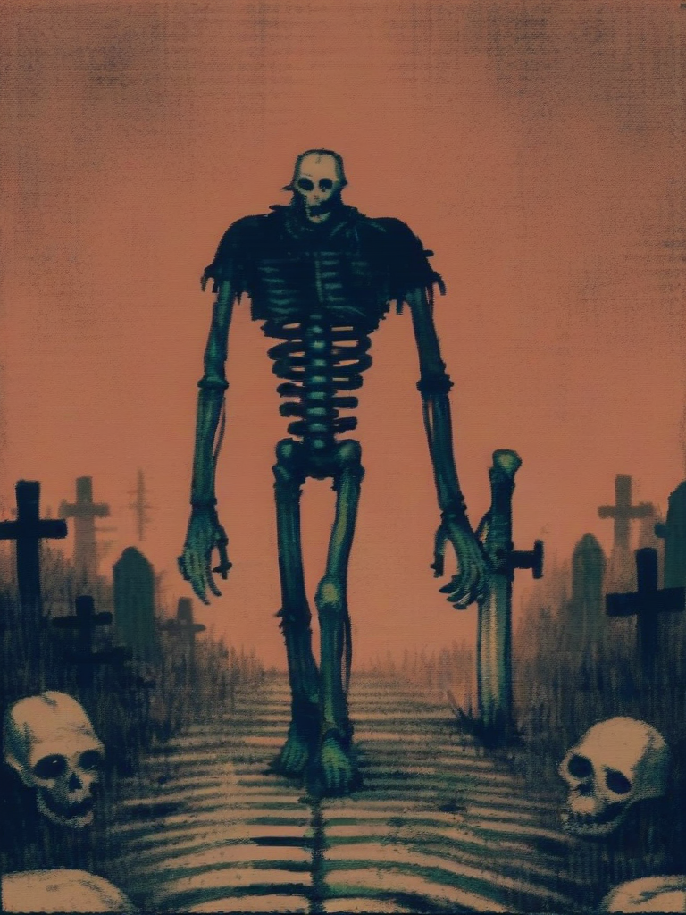 vermis style, solo, weapon, red background, skeleton,walking, standing,  graveyard,  horror \(theme\),   <lora:VermisStylePony:0.8>,
score_9, score_8_up, score_7_up, score_5_up