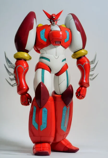 score_9, score_8_up, score_7_up, score_6_up, score_5_up, score_4_up, 4k quality, highly detailed face, (shin getter, mecha, super robot, red and white, horns), best quality, masterpiece, simple background, full body, front angle,  muscular Transformers, Animation, <lora:Transformers 86 FT:1>