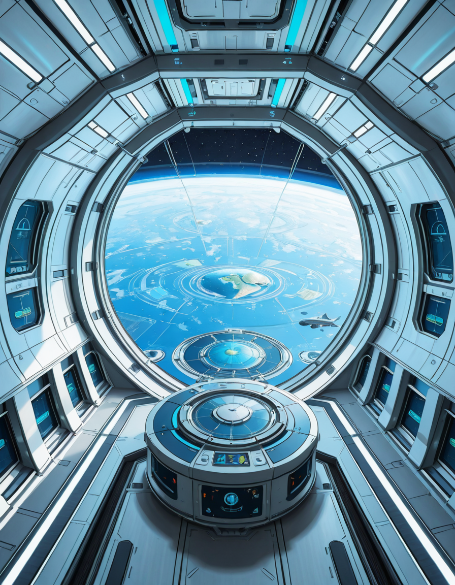 The interior of a massive orbital space station, high above a blue and green Earth-like planet. The setting is a panoramic observation deck with towering reinforced windows that curve around the structure, offering a breathtaking view of the planet below and the star-filled void beyond. The stationâs architecture is sleek and functional, blending advanced human technology with subtle design flourishes â brushed metal walls, glowing interface panels, and clean geometric lines.
Soft white lighting lines the floor and ceiling panels, while ambient blue lights provide a calming atmosphere. Transparent digital displays float in the air, projecting live telemetry, spacecraft traffic, and real-time planetary data in holographic form. In the center of the room, a circular command table displays a rotating 3D projection of the planet and orbital routes.
In the background, the low hum of life support systems and distant radio chatter add to the immersive realism. Cables and utility panels are subtly integrated into the environment, and security doors lead to other compartments of the station. The entire space feels controlled, precise, and filled with purpose â a hub of advanced civilization silently orbiting in the cold beauty of space.<lora:SDXLFaeTastic2400:0.4> <lora:extremely_detailed:0.4> extremely detailed,space station c0ntr0l c3nt3r, <lora:space_station_c0ntr0l_c3nt3r-i:1>, Masterpiece,best quality,hi res,8k,hi res,8k,award winning,(sharp focus, intricate, highly detailed),