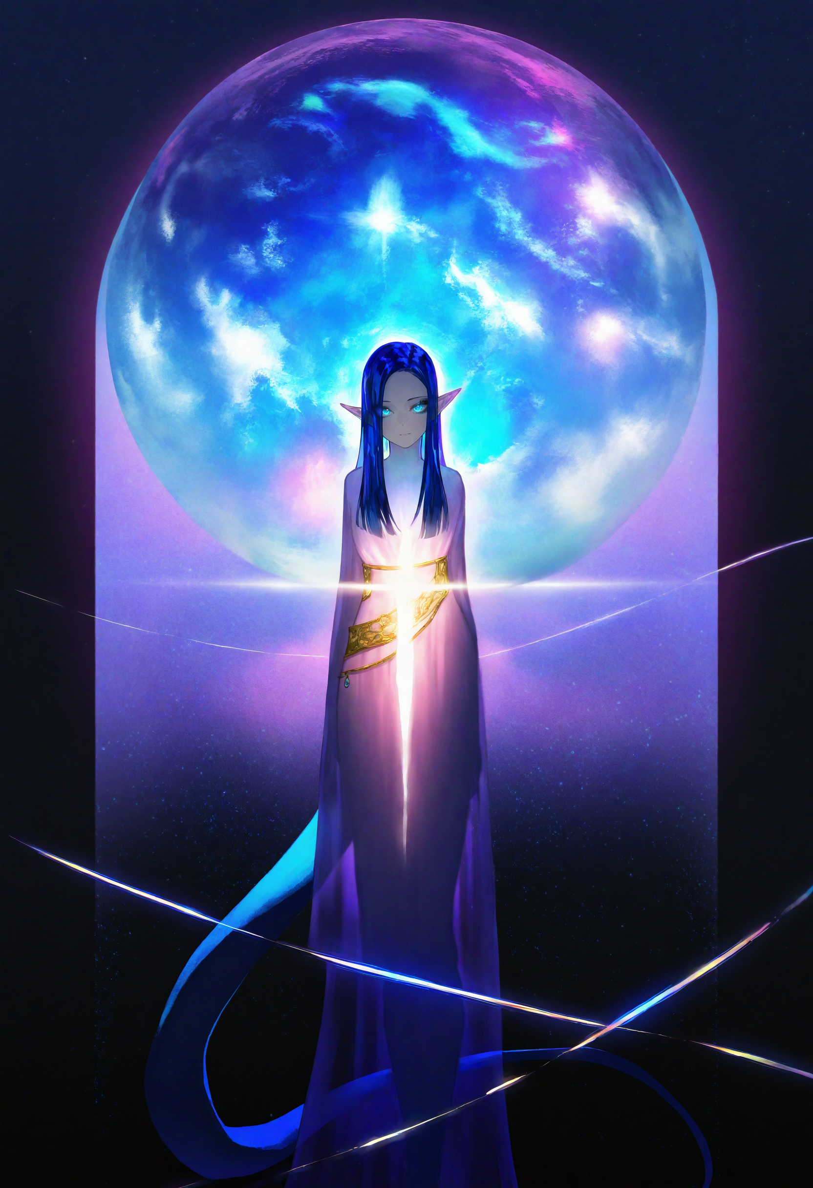 bioluminescence, artist:[ekrea jan|diyokama|say hana|lam \(ramdayo\)],
ultraviolet, silhouette, closed mouth, double exposure, iridescent nebula galaxy, ethereal glow, bloom, hdr, blue glow, looking at viewer, orions belt, see-through, tail, blue eyes, blue glow, blue hair, glowing, monster girl, see-through silhouette, pointy ears, 
masterpeice, best quality, very aesthetic, absurdres
<lora:noobai_vpred_1_aqm_complete_v3:1>