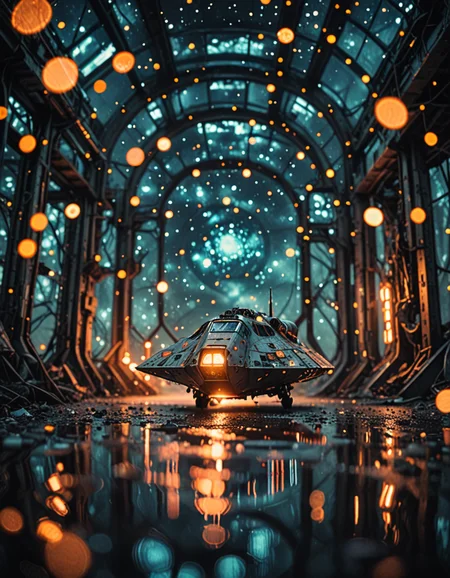 novuschroma60 style bokeh investigating an abandoned spaceship drifting through space <lora:novuschroma60 style:1>