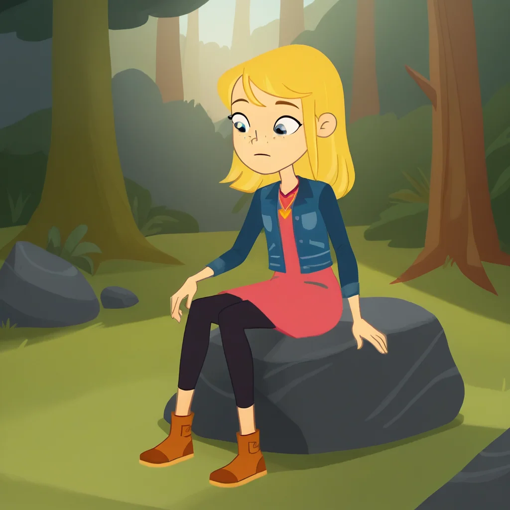 score_9_up, score_8_up, BREAK, Lexi, 1girl, solo, blonde hair, blue eyes, freckles, necklace, jacket, long sleeves, pink dress, black leggings, brown footwear, <lora:Lexi_LexiAndLottie_PXL_Leaf1:1>, outdoors, forest, sitting on rock,