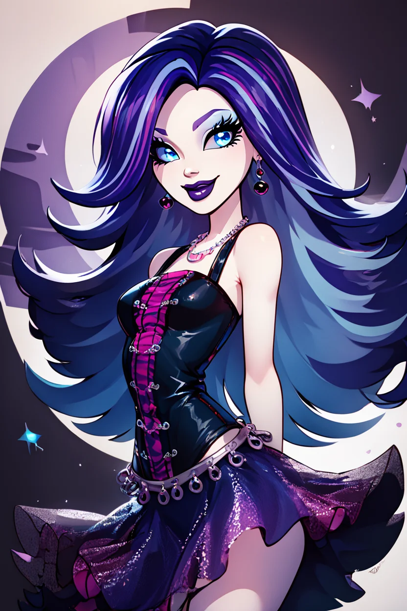 score_9, score_8_up, score_8, medium breasts, (curvy), cute, eyelashes, ,,, , ,,, zzSpectra, blue eyes, blue hair, long hair, multicolored hair, purple hair, streaked hair, two-tone hair, pale skin, makeup, jewelry, earrings, lipstick, dress, necklace, eyeshadow, bracelet, purple lips, <lora:SpectraVondergeist_MH_PDXL:1.0>, ,,,, BREAK, smile, looking at viewer, ,,, abstract background, white outline, cowboy shot, ,,, embedding:zPDXL, Expressiveh, ,,, <lora:CatalystStylePDXL:0.6>, <lora:SDXLFaeTastic2400:0.5>, <lora:Expressive_H-000001:0.4>,