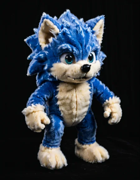 a Fuzzy fleece sonic the hedgehog against a black background