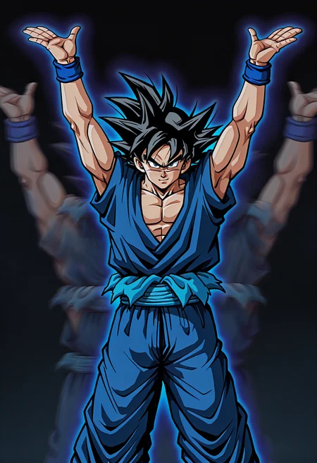 masterpiece, best quality, motiontrail, afterimage, motion trail, motion lines, motion blur, <lora:MotionTrail_illusXL_Incrs_v1:1>, 1boy, son goku, ultra instinct, outstretched arms, black background, aura, dark aura, arms up, arms down,