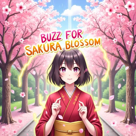 aidmatextimprover, sakura petals, sakura tree, 1girl, asian girl in red kimono, spring, sunny, yellow lightning rain,
Text:"BUZZ FOR SAKURA BLOSSOM".