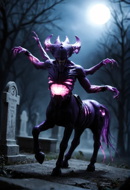 <lora:bane_v1:1> bane_v1,
1boy, pokemon (creature), alien, monster, centaur,
teeth, sharp teeth, closed mouth,
purple skin, colored skin,
claws, extra arms, four arms,
no eyes,
purple horns,
glowing ,
horror \(theme\),, score_9, score_8_up, score_7_up, score_6_up, derpibooru_p_95,
detailed eyes, beautiful, detailed background, perfect eyes,
blur censor, blurry, blurry background, blurry foreground, bokeh, motion blur,
chromatic aberration, depth of field, figure, focused, focus
photography, realistic sun light and shadows, photorealism, UHD --ar 9:16 --style raw --stylize 700,
solo,
Night, eternal darkness, A tombstone in a gothic cemetery. It glows with its own light from within. Gothic fantasy style,, standing, looking at viewer, shaded face,