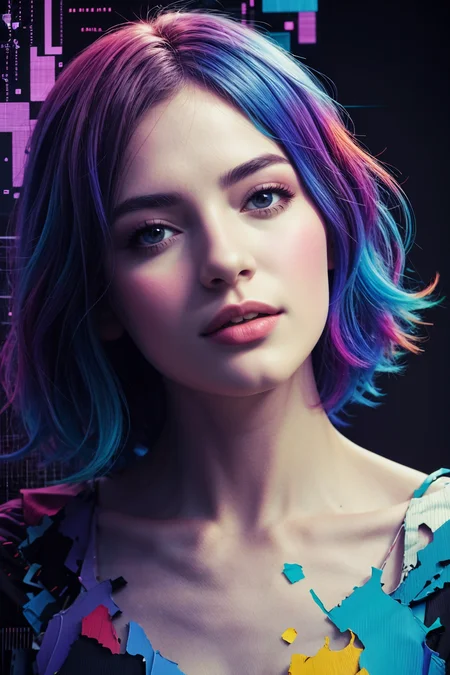(Drawing:1.3), <lora:picxer_real:0.7> beautiful woman, (Color field painting :1.3), (masterpiece, best quality, detailed:1.3), (glitch style:1.3)