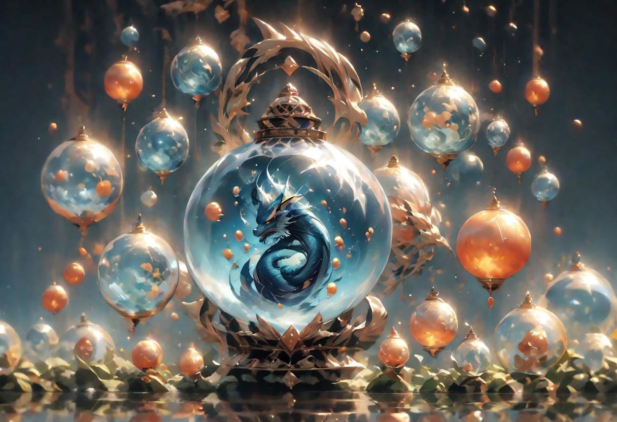 Jujutsu Kaisen dragon Blue Lock Super Dragon Ball Imagine a floating garden in space, where exotic plants grow in giant transparent bubbles. Each bubble contains a unique ecosystem, with magical creatures and vibrant colors. Explore the idea of a surreal intergalactic garden that defies the laws of physics dragon