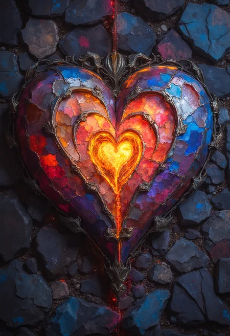 Heart made of stone, vibrant glow