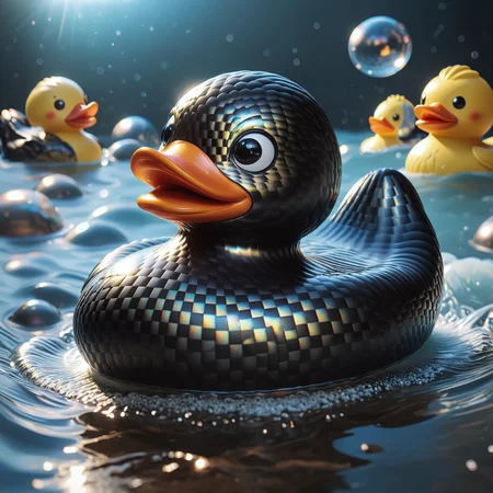 cf_style, rubber duck, best artist, best lighting, best shadows, best contrast, best details, best textures, masterpiece, epic background, <lora:Styles\SDXL\Carbon_Fiber_Style_SDXL_-_Snoodler>