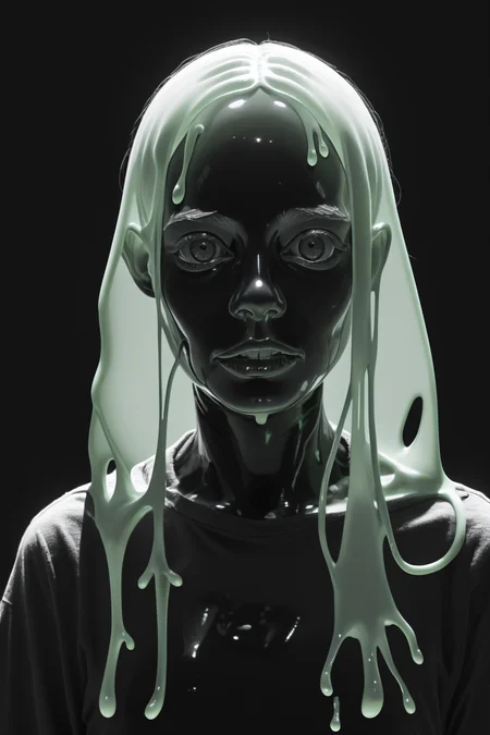score_9, score_8_up, score_7_up, score_6_up, score_5_up, score_4_up, <lora:GRIM_v1:1>  greyscale, monochrome, limited palette, horror (theme), eldritch abomination, chaotic, silhouette,, <lora:wizardslimev15-t:1> wizardslimus, slime skin, transparent head, transparent body, transparent hair, transparent face, transparent, slime girl, <lora:K040790P:0.8> 040790P, woman, 24 years old, <lora:Breast Slider - Pony_alpha1.0_rank4_noxattn_last:0.3>