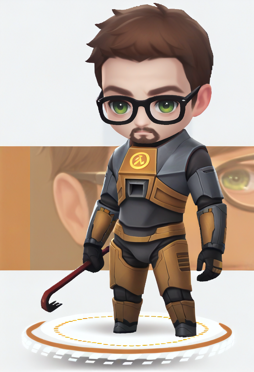 score_9, score_8_up, score_7_up, source_anime, realistic BREAK 1boy, solo, male focus, <lora:gordonfreeman-hl-richy-v1_pdxl:0.9> gordonfreeman, brown hair, short hair, facial hair, green eyes, glasses, power armor, <lora:chibi-nikke-richy-v1_pdxl:0.8> chibi, standing, full body