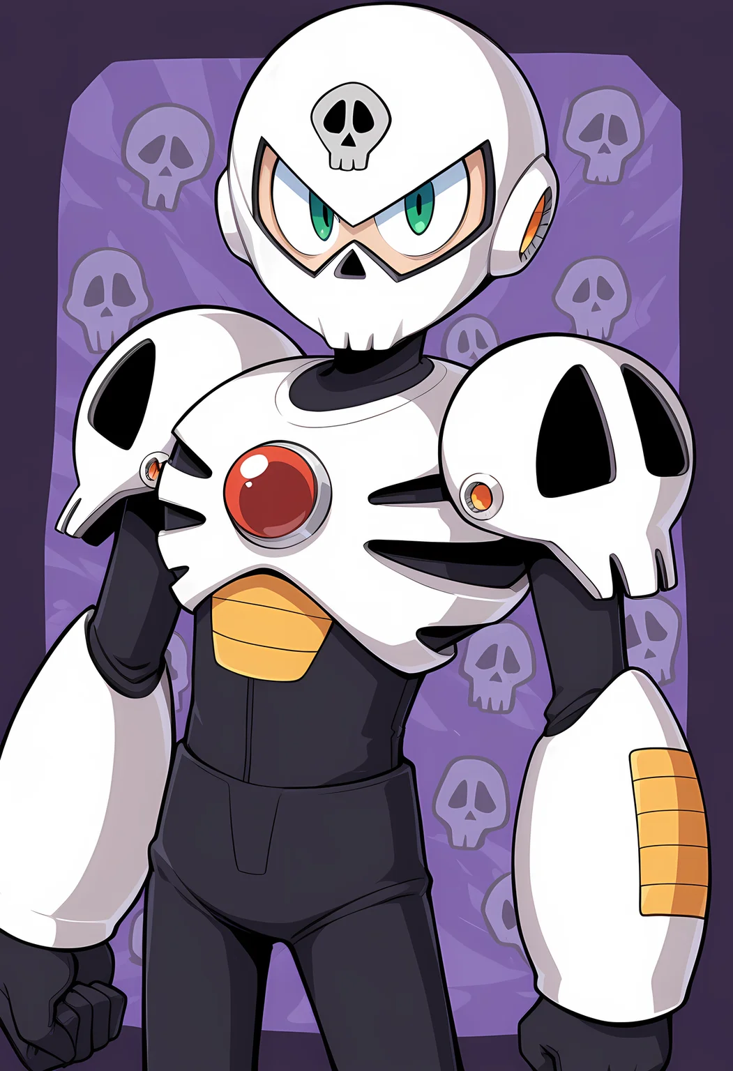 masterpiece, best quality, amazing quality, dutch angle, abstract background, BREAK
1boy, solo, male focus, mm4_skull, helmet, green eyes, skull pauldrons, android, armor, BREAK
<lora:cfg_scale_boost:.6> <lora:Skull_Man_-_Mega_Man_4_-_ILXL:1>
