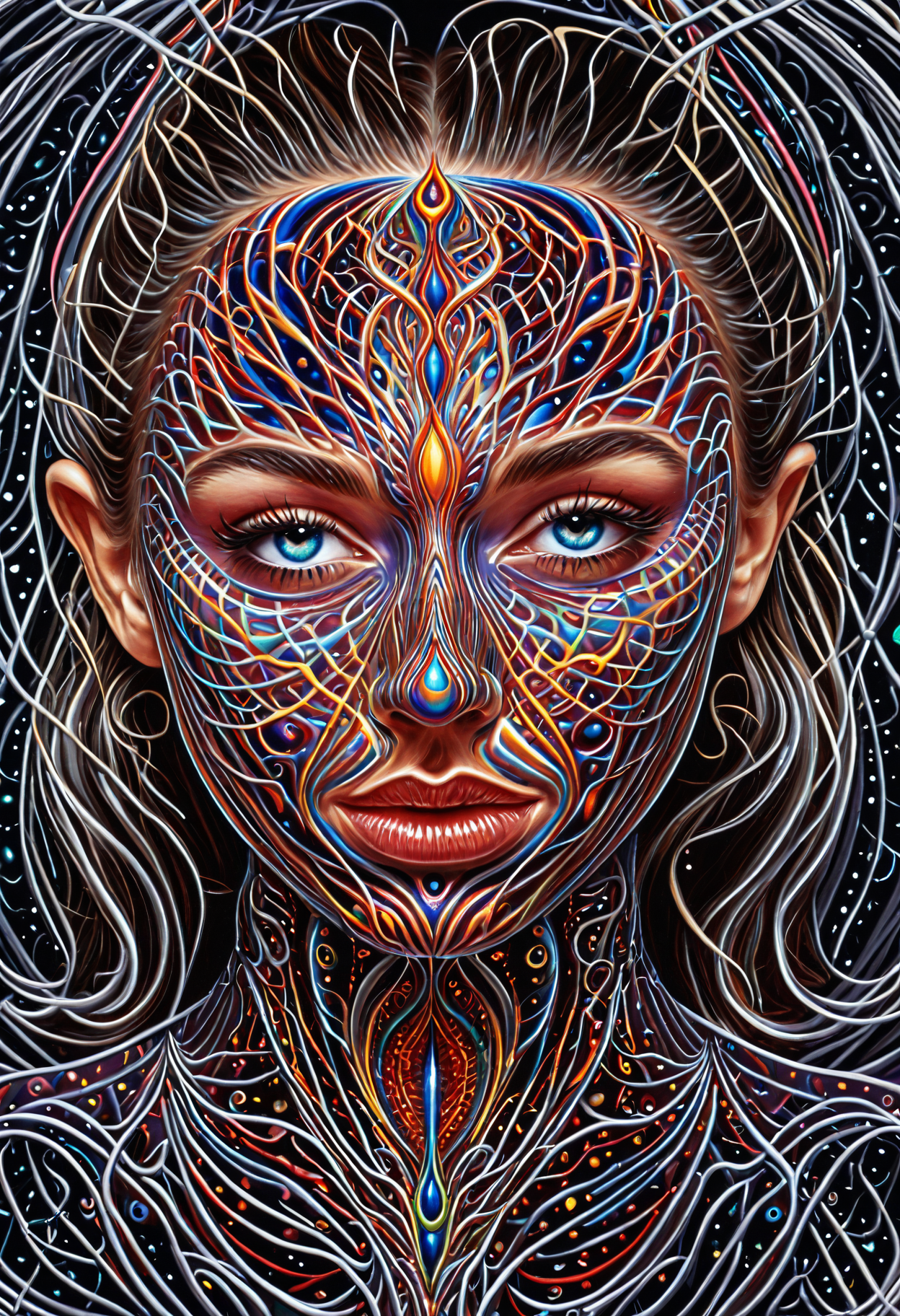 Abstract style <lora:Alex Grey OC-000005:1>,Alex Grey,1girl, . Non-representational, colors and shapes, expression of feelings, imaginative, highly detailed